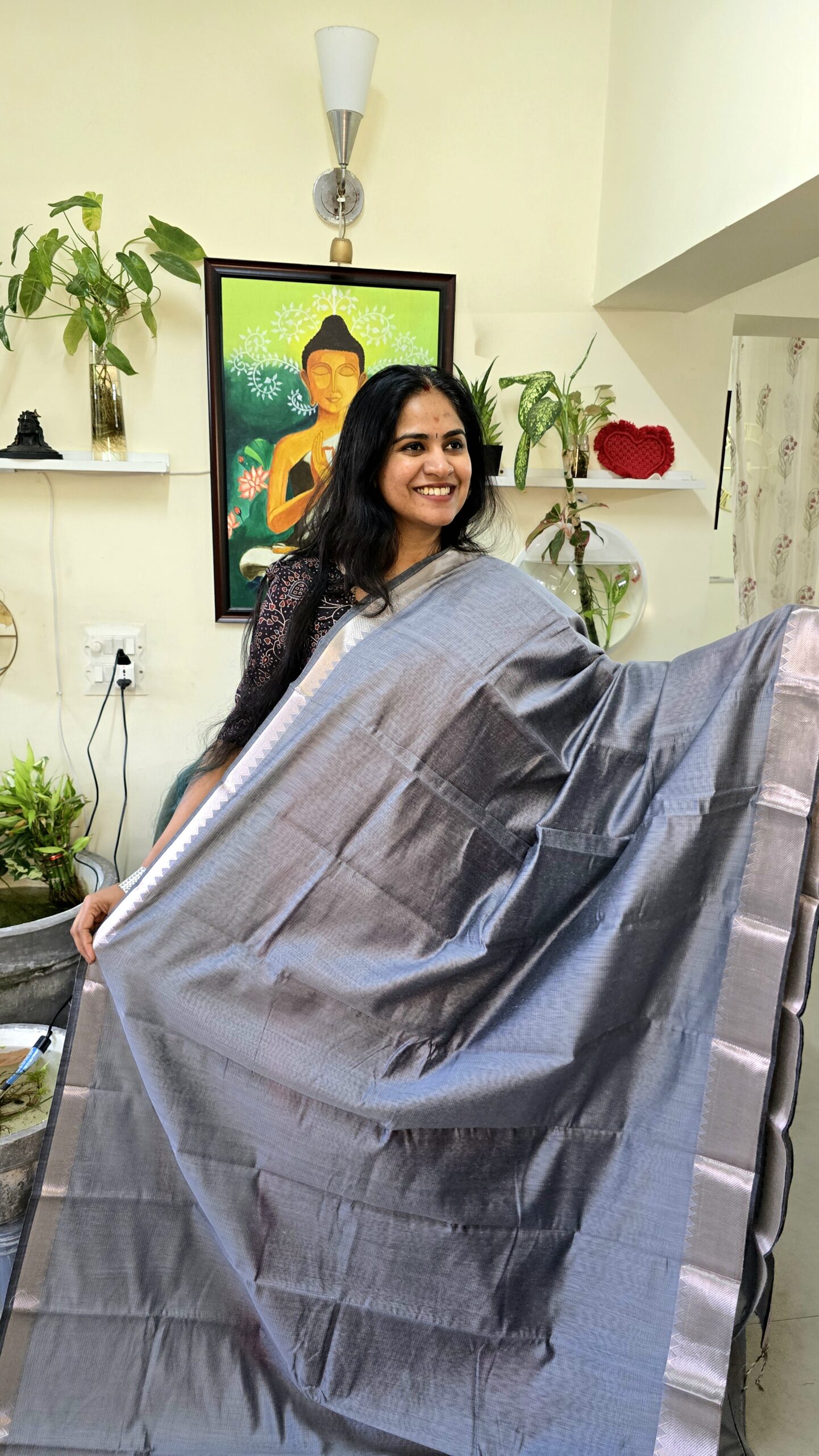 Grey silk cotton saree