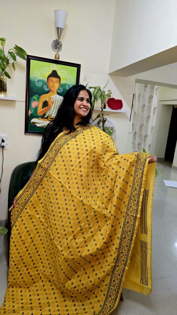 Yellow printed Saree with Kanta hand work