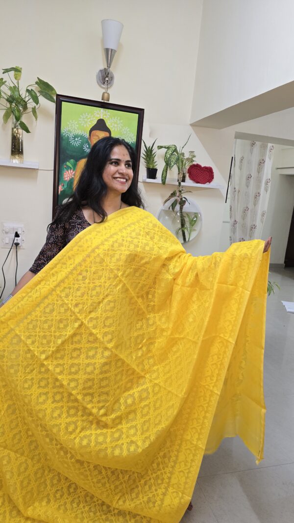 Yellow soft Dhakai Saree with Zari weaving
