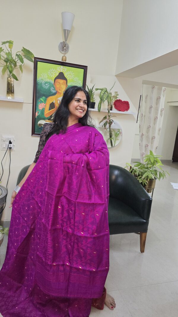Magenta soft Dhakai Saree with Zari weaving