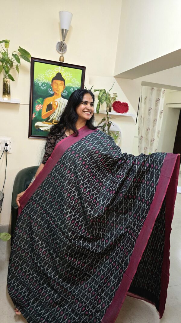 Black Ikkat Silk cotton Saree