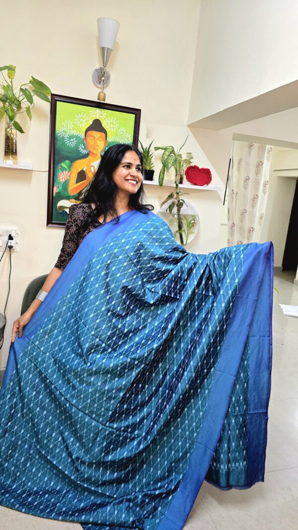 Blue Ikkat Silk cotton Saree