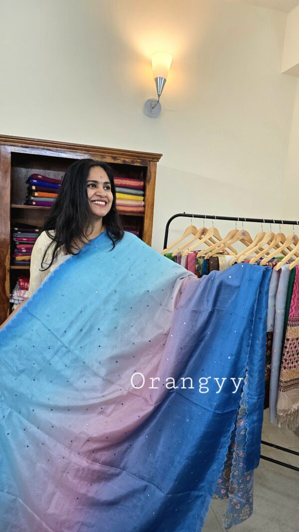 Shaded kota sarees with faux mirror detailing ♥️