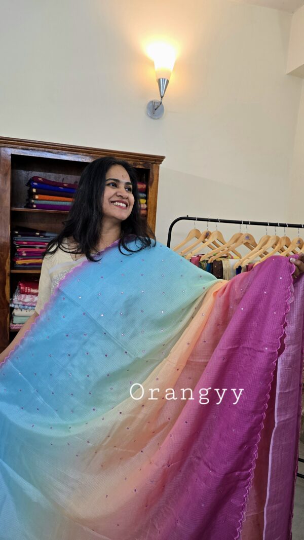 Shaded kota sarees with faux mirror detailing ♥️