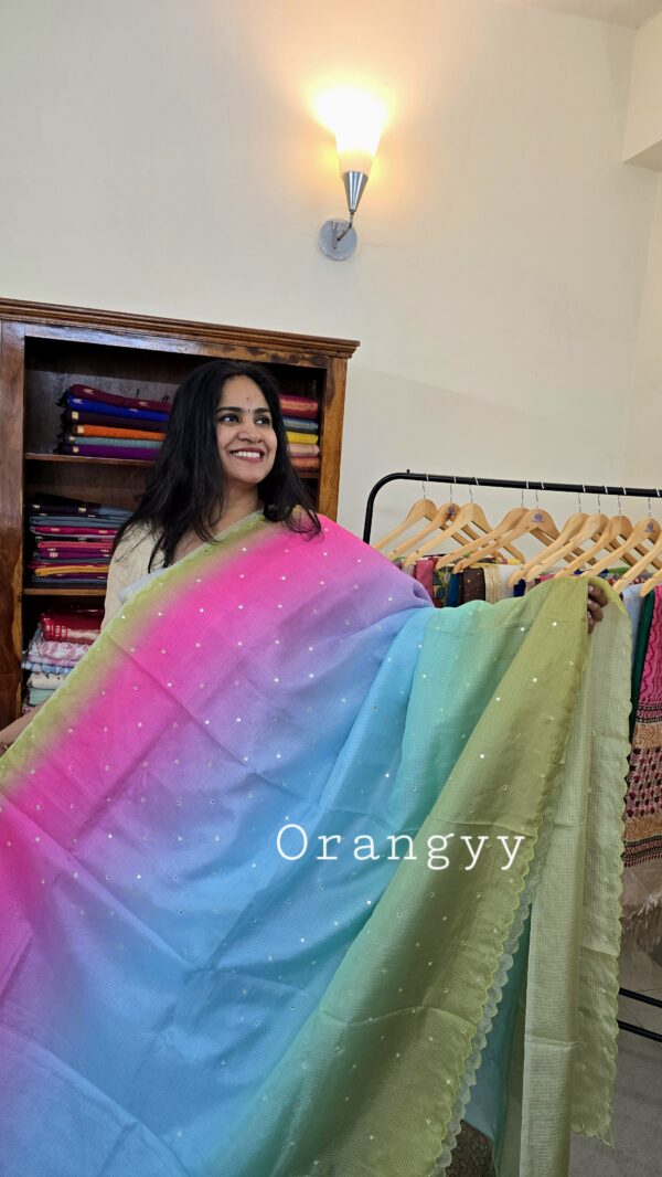 Shaded kota sarees with faux mirror detailing